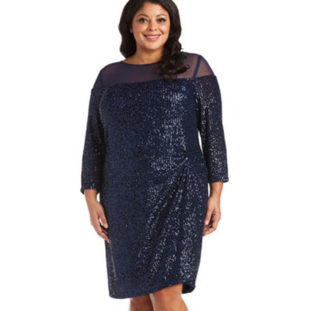 R & M Richards Short Sequin Dress With Illusion Bodice
